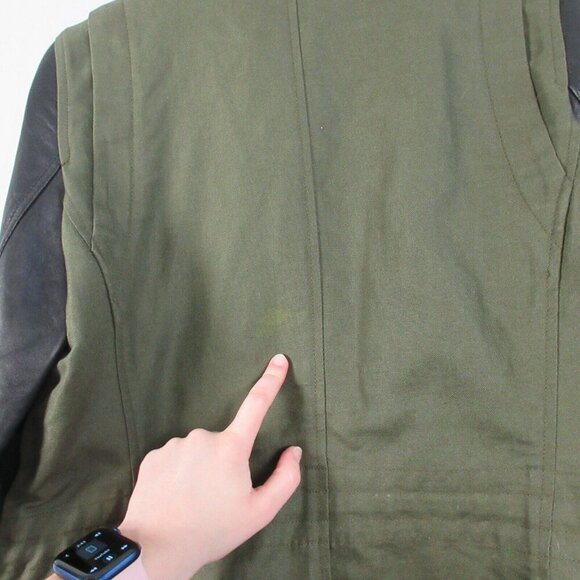 Club Monaco Alixi Utility Moto Jacket Women M Green Black Leather Sleeves 796 - Picture 10 of 14